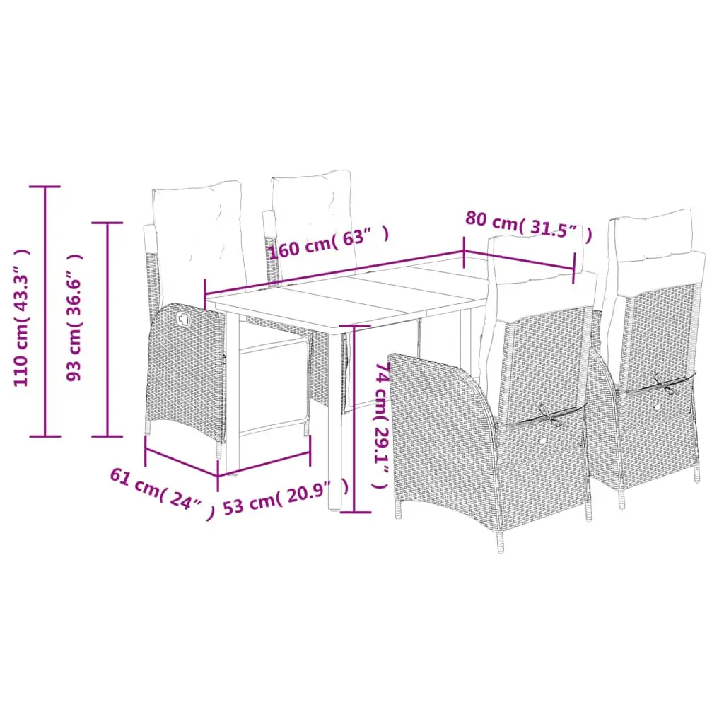 Garden Dining Set 5 Piece Outdoor Furniture Grey Poly Rattan with Cushions