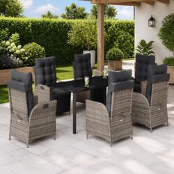 Garden Dining Set 7 Piece Outdoor Furniture Rattan Chairs Table Patio Cushions