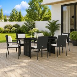 7 Piece Outdoor Dining Set Black Poly Rattan Garden Furniture Patio Table Chairs