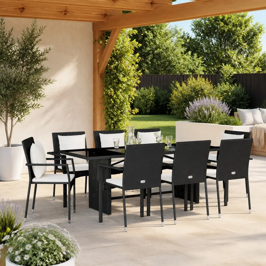 Outdoor Dining Set 9 Piece Garden Furniture Table Chairs Black Poly Rattan