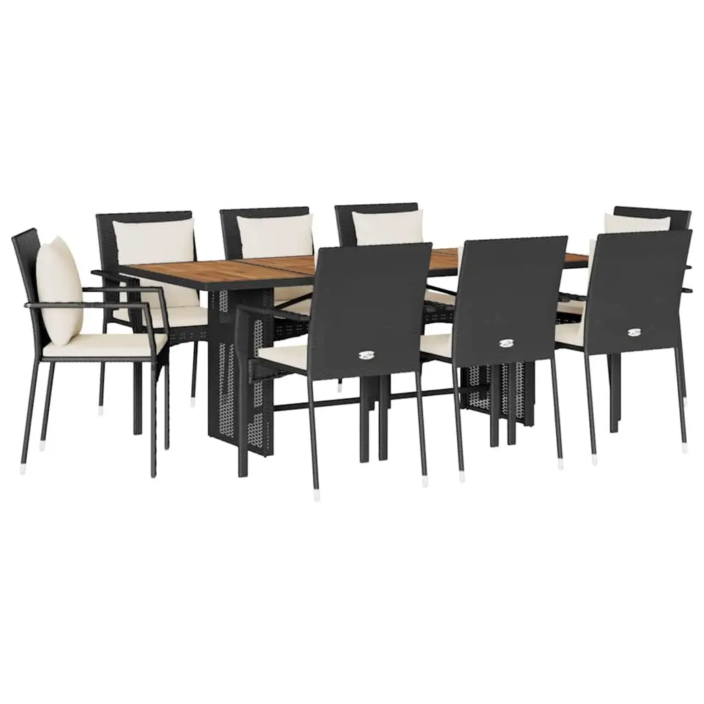 Outdoor Dining Set 9 Piece Garden Furniture Cushions Black Poly Rattan
