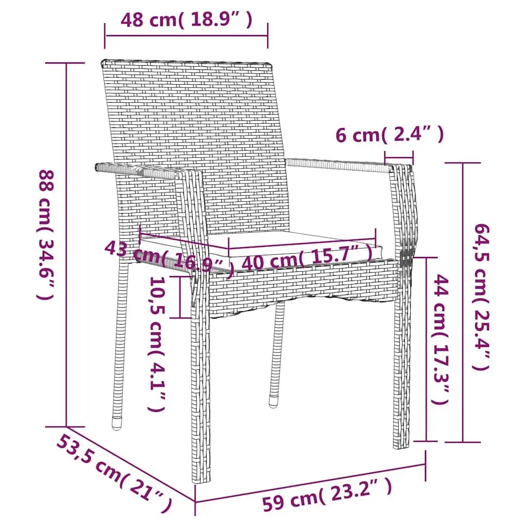 Outdoor Dining Set 7 Piece Garden Furniture Cushioned Black PE Rattan Acacia Wood Table