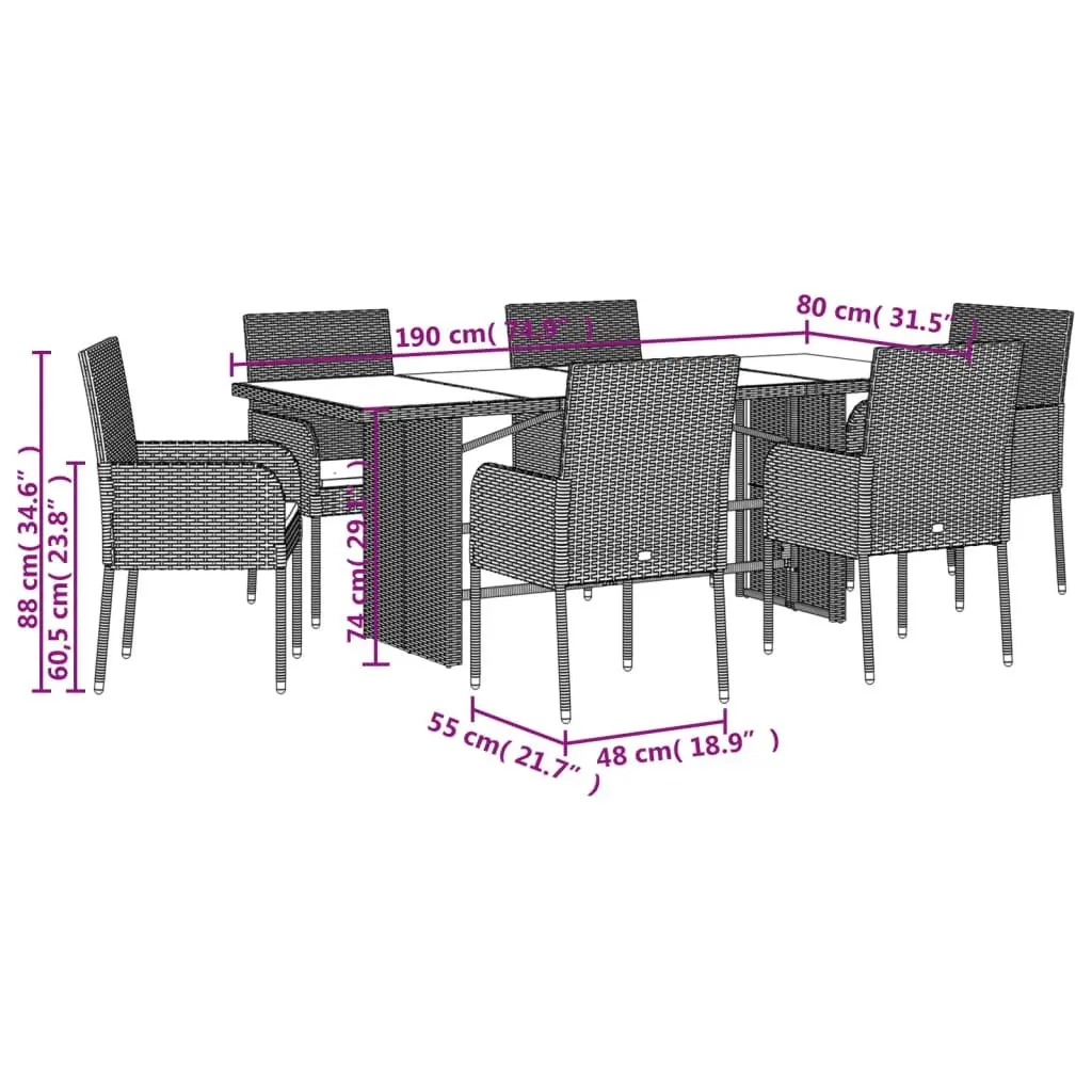 Outdoor Dining Set 7 Piece Garden Furniture Black Poly Rattan Table Chairs