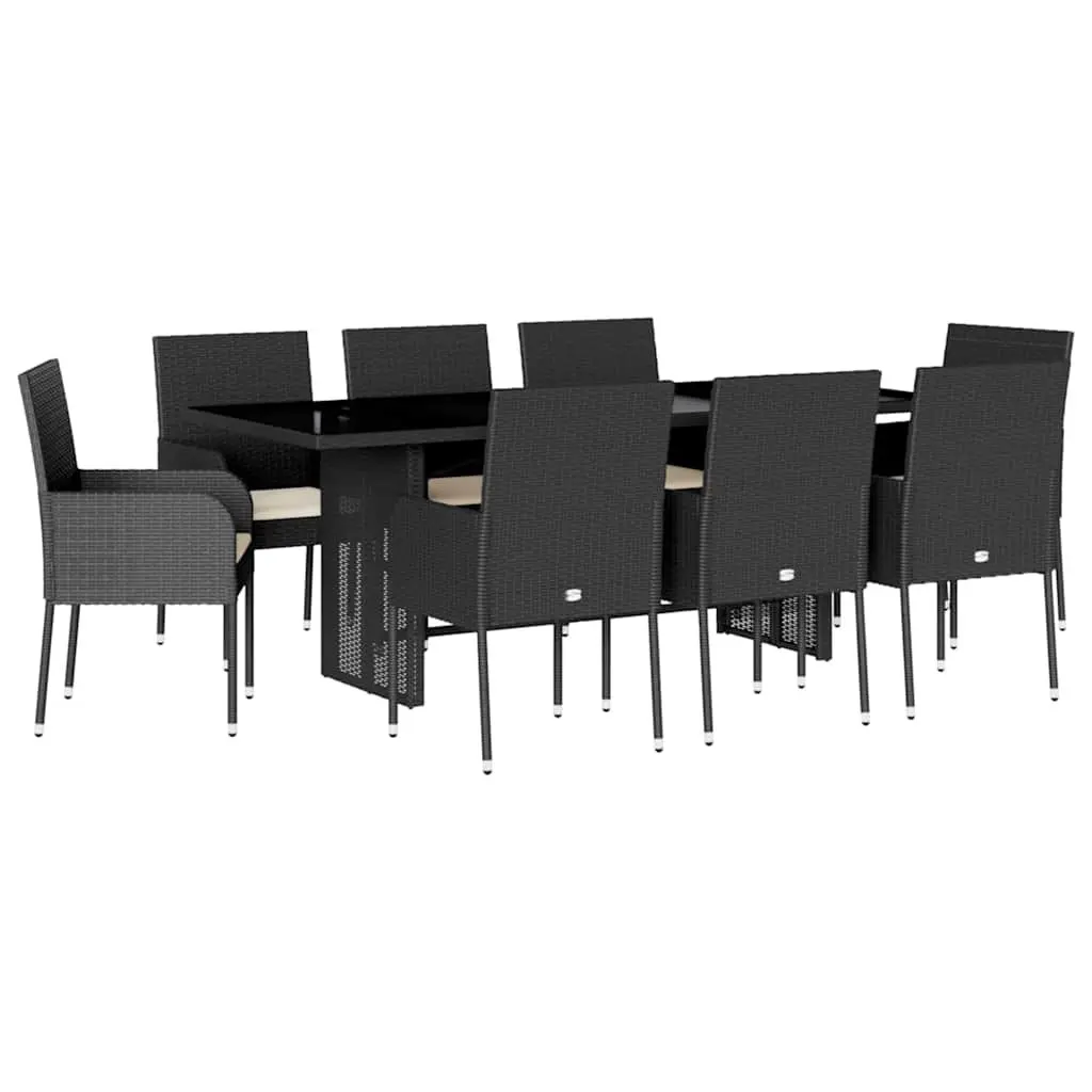 Outdoor Dining Set 9 Piece Garden Furniture Black Poly Rattan with Cushions