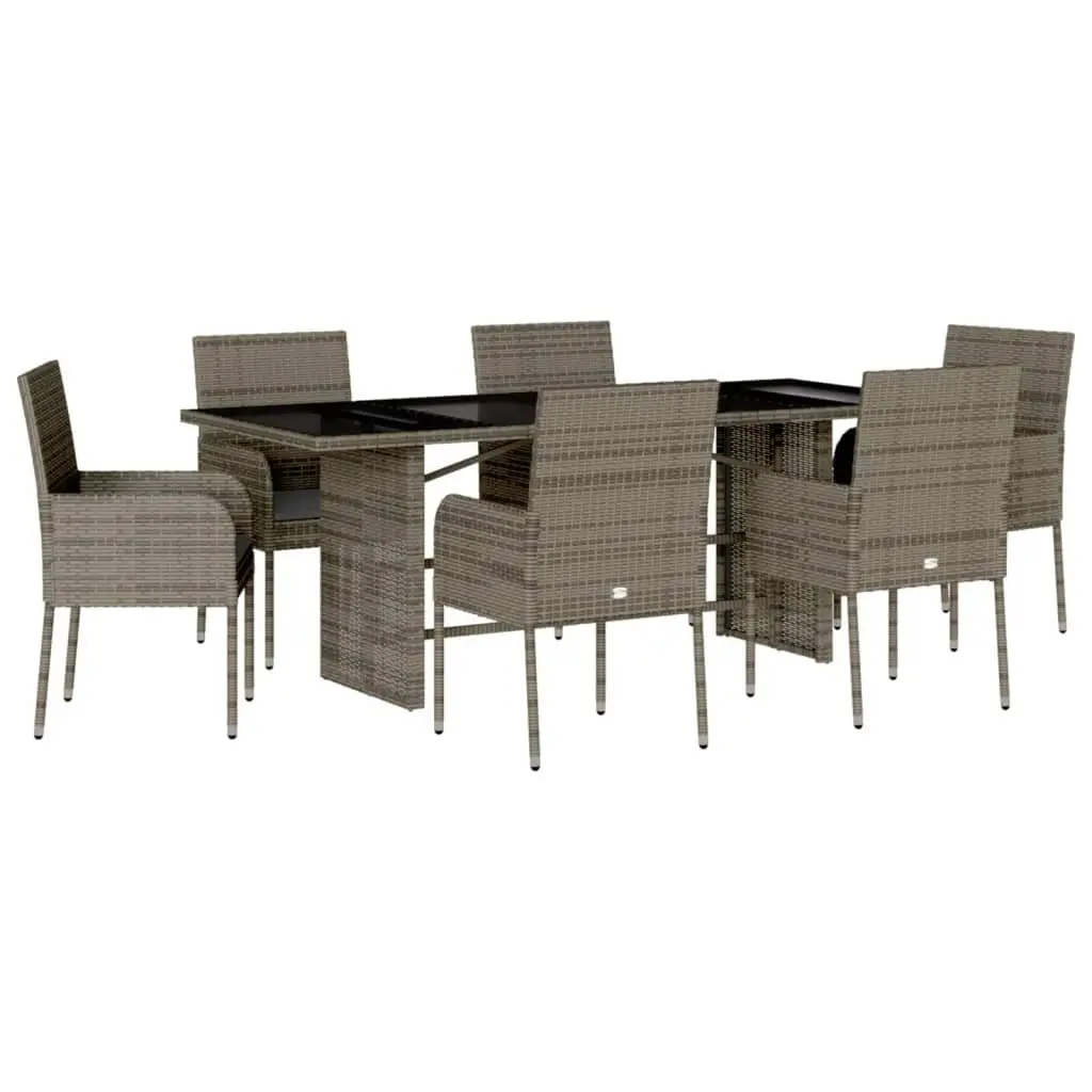 Outdoor Dining Set 7 Piece Grey Poly Rattan Furniture Patio Garden Cushions
