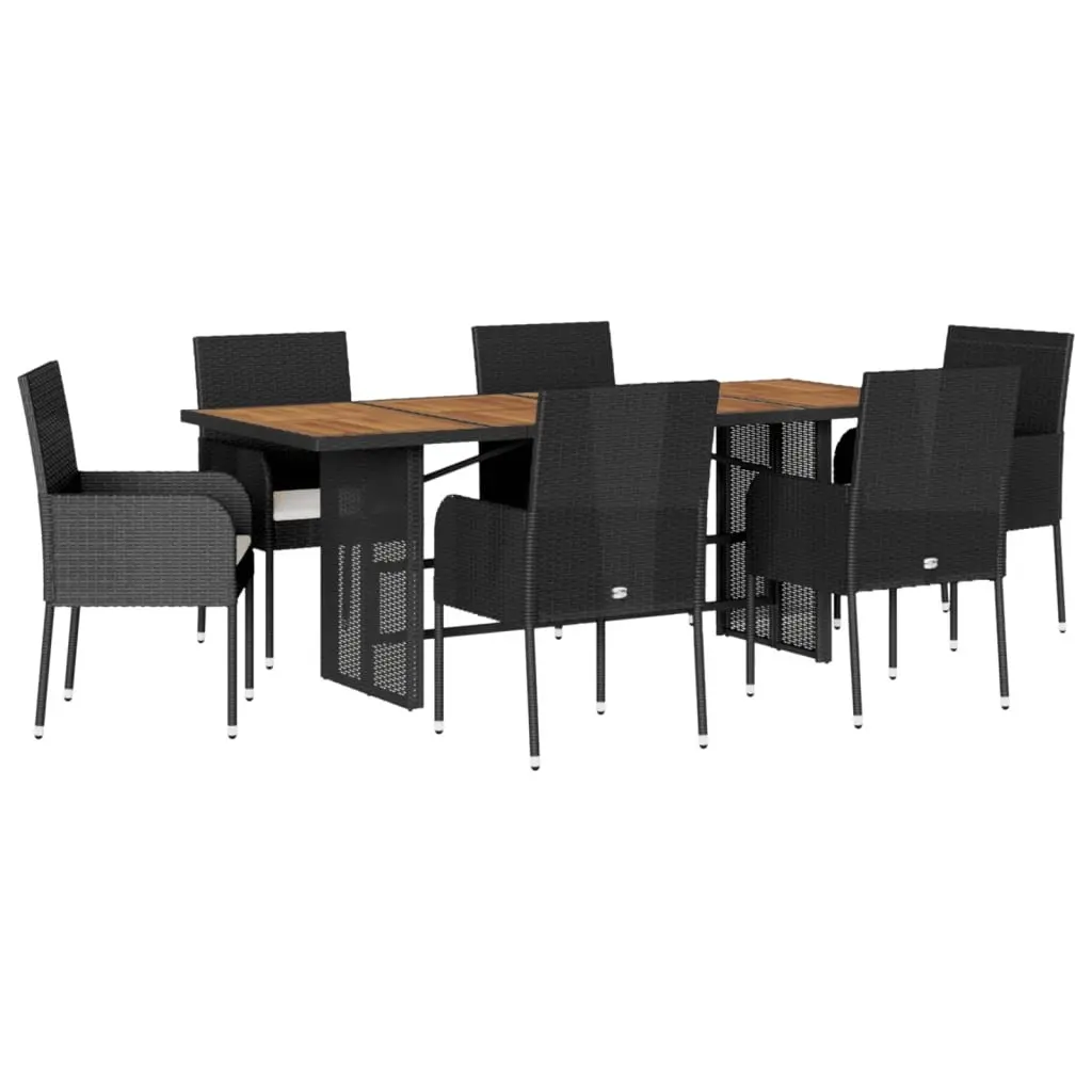 Outdoor Dining Set 7 Piece Garden Furniture Table Chairs Black Poly Rattan
