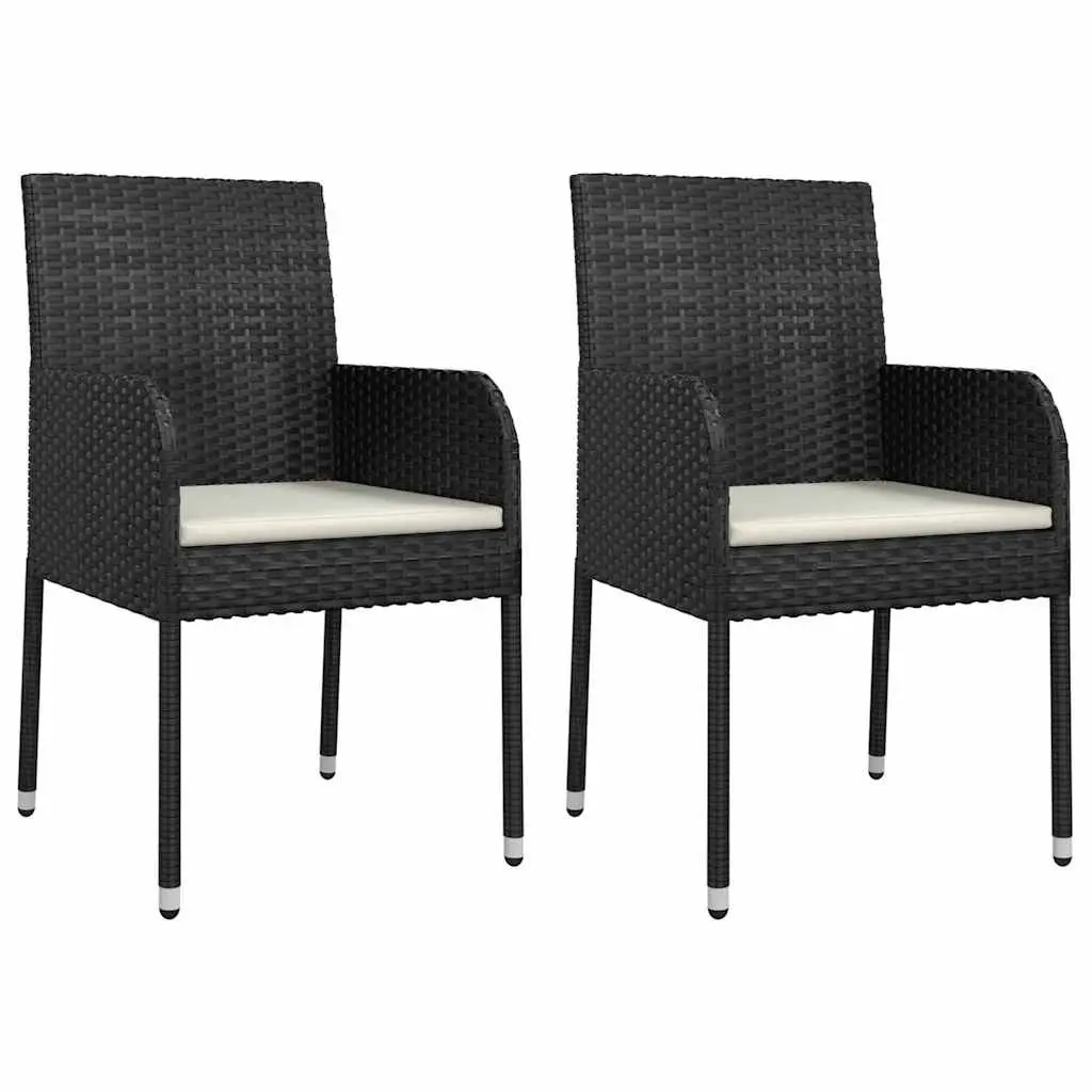 Outdoor Dining Set 9 Piece Black Poly Rattan Garden Furniture with Acacia Wood Tabletop and Cushions