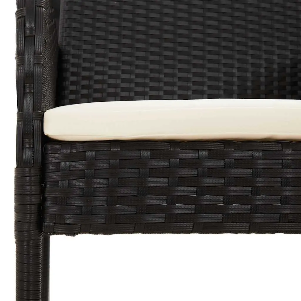 Outdoor Dining Set 9 Piece Black Poly Rattan Garden Furniture with Acacia Wood Tabletop and Cushions