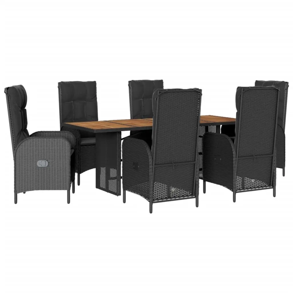 7 Piece Outdoor Dining Set with Cushions Black Poly Rattan Garden Furniture