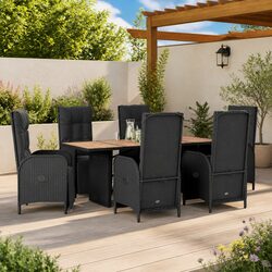 7 Piece Garden Dining Set Outdoor Furniture Black PE Rattan Table Chairs