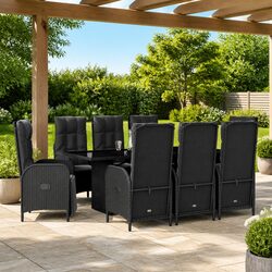 Garden Dining Set 9 Piece Outdoor Furniture Black Poly Rattan with Cushions