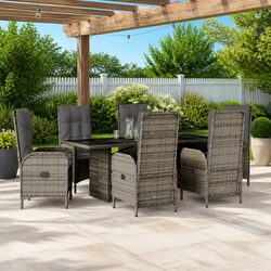 Garden Dining Set 7 Piece Outdoor Furniture Grey Poly Rattan with Cushions