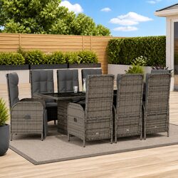 Garden Dining Set 9 Piece Outdoor Furniture Grey Poly Rattan Table Chairs