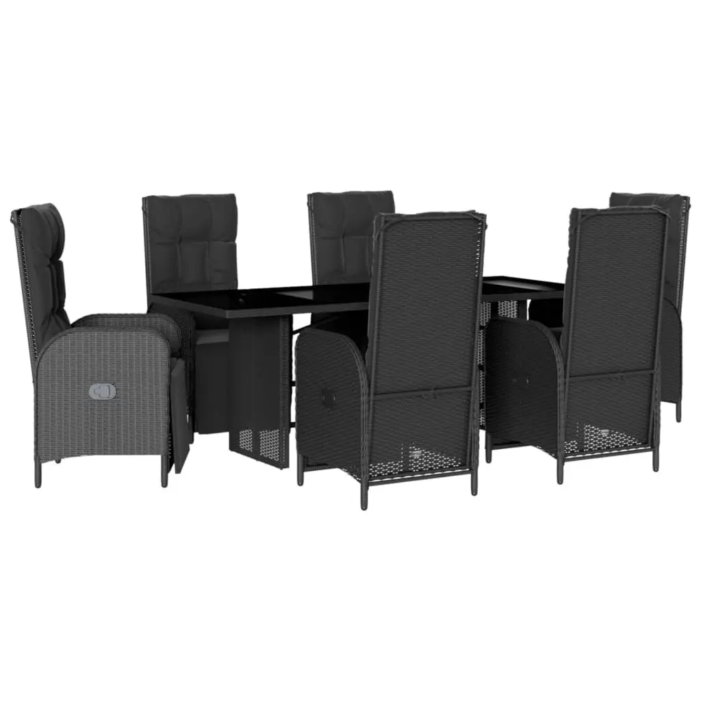 7 Piece Outdoor Garden Dining Set Black Poly Rattan Chairs Table Cushions