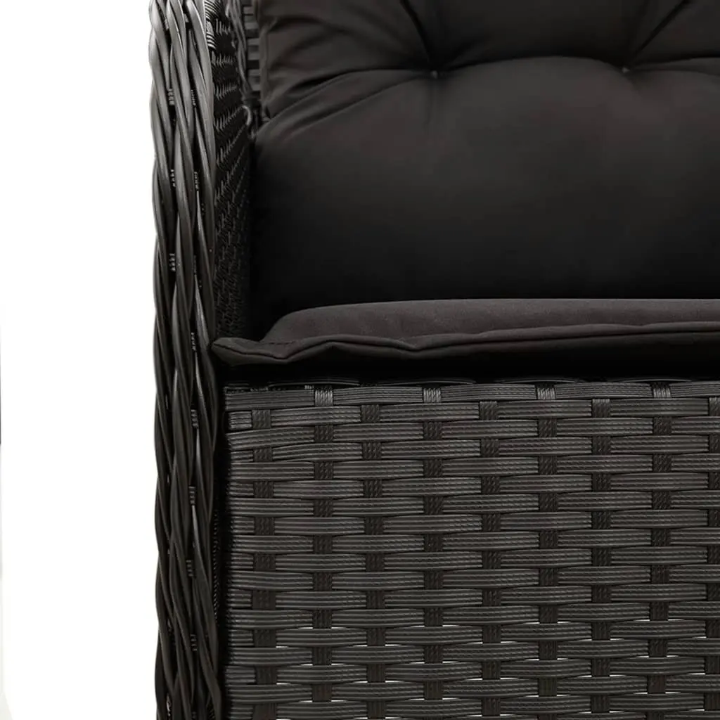7 Piece Outdoor Garden Dining Set Black Poly Rattan Chairs Table Cushions