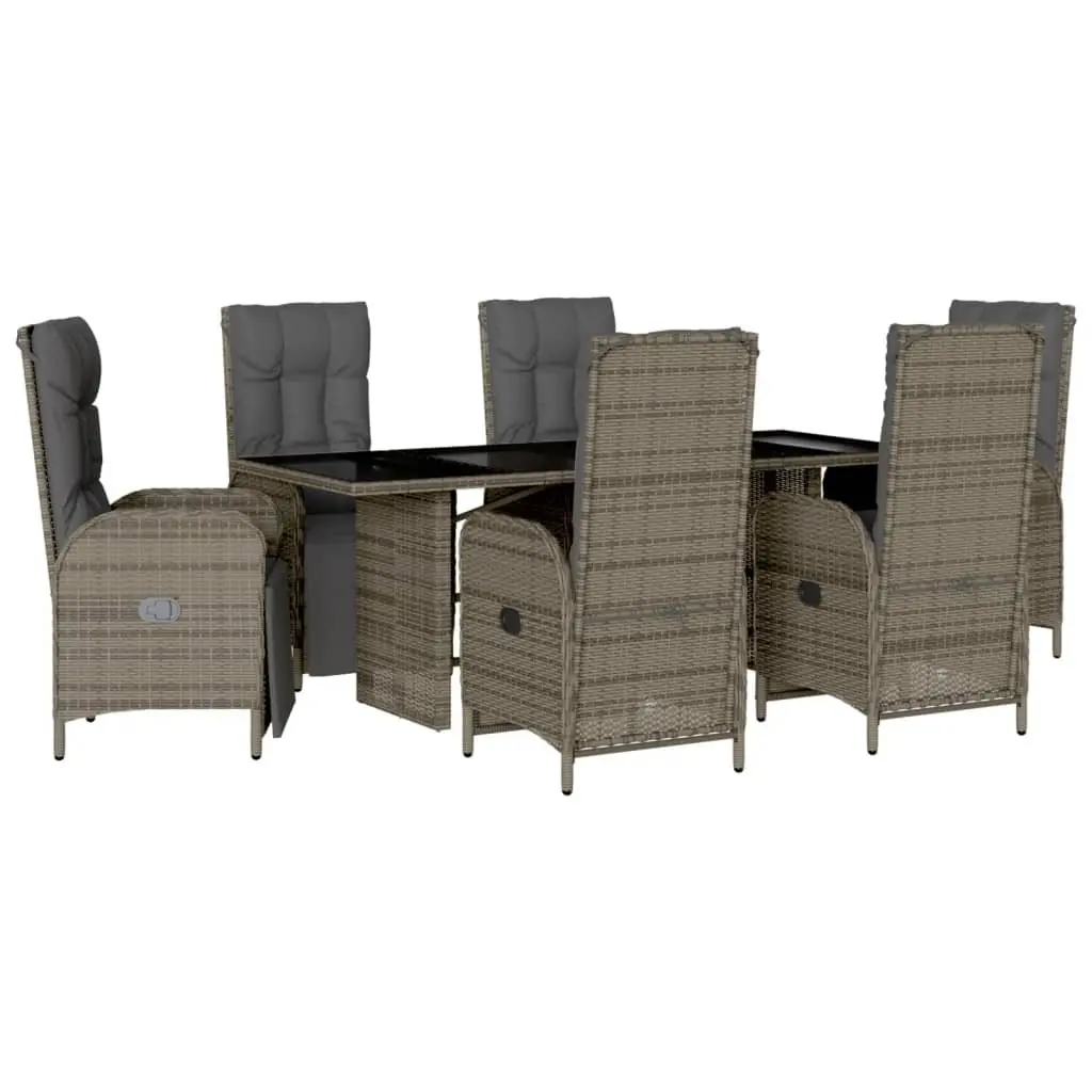 7 Piece Garden Dining Set with Cushions Grey Poly Rattan Outdoor Furniture
