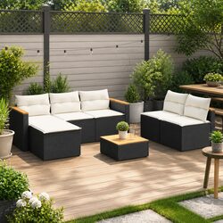 5 Piece Outdoor Garden Sofa Set Black Poly Rattan Furniture Patio Lounge