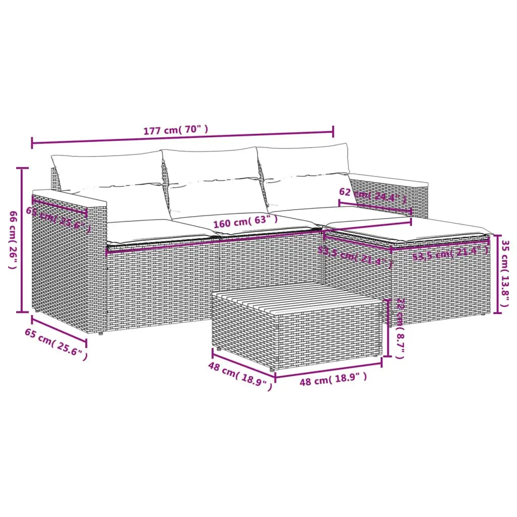 5 Piece Outdoor Garden Sofa Set Black Poly Rattan Furniture Patio Lounge