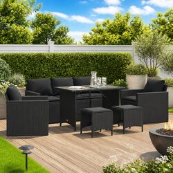 Outdoor Garden Sofa Set 6 Piece Patio Furniture with Cushions Black Poly Rattan