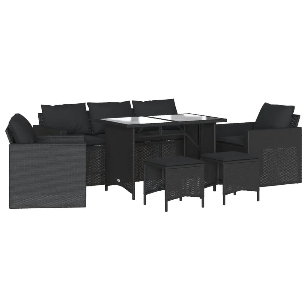 Outdoor Garden Sofa Set 6 Piece Black Poly Rattan with Cushions