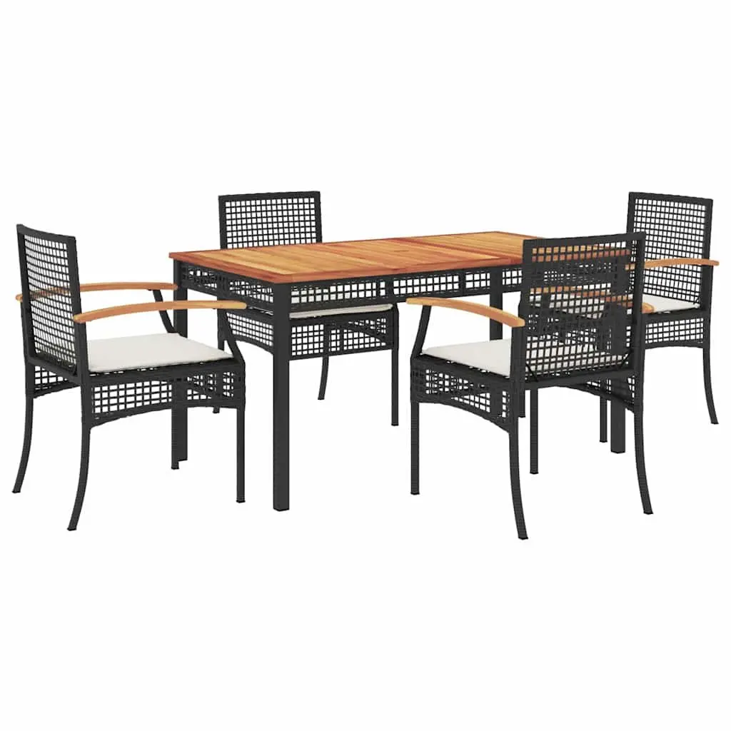 5 Piece Outdoor Dining Set Black Poly Rattan Garden Furniture Patio Table Chairs