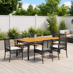 7 Piece Outdoor Garden Dining Set Black Poly Rattan Furniture with Cushions