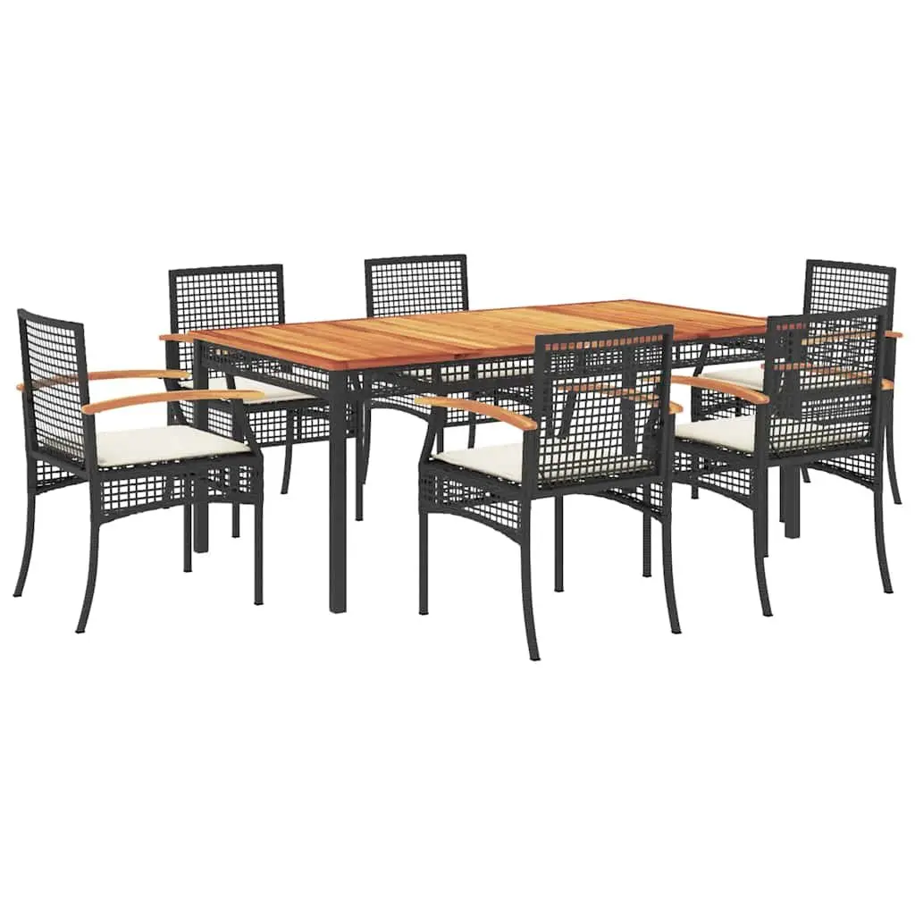 7 Piece Outdoor Garden Dining Set Black Poly Rattan Furniture with Cushions
