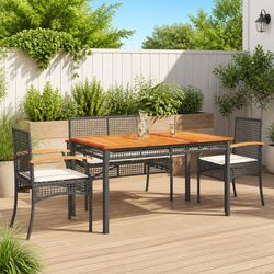 5 Piece Garden Dining Set Outdoor Patio Furniture Black Poly Rattan with