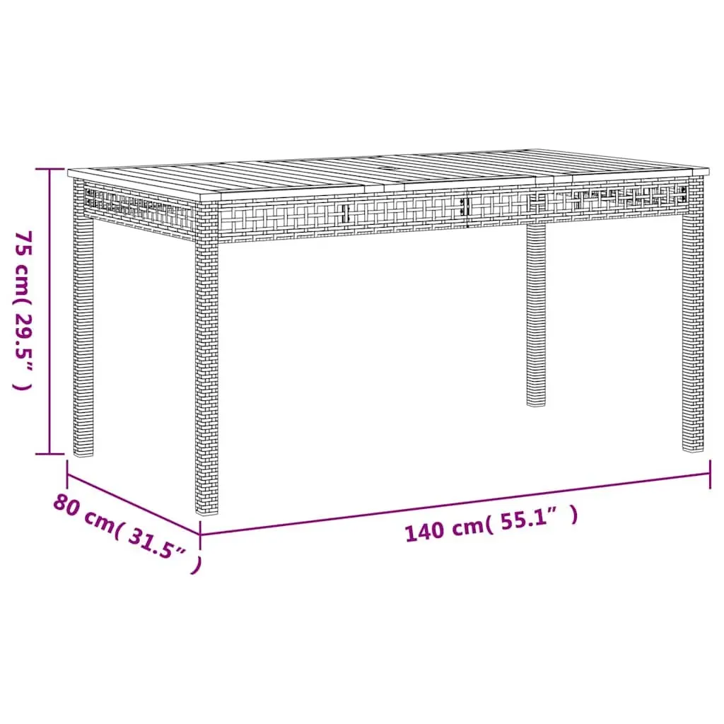 5 Piece Garden Dining Set Outdoor Patio Furniture Black Poly Rattan with Acacia Wood Table and Cushions