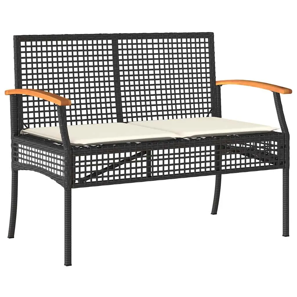 5 Piece Garden Dining Set Outdoor Patio Furniture Black Poly Rattan with Acacia Wood Table and Cushions