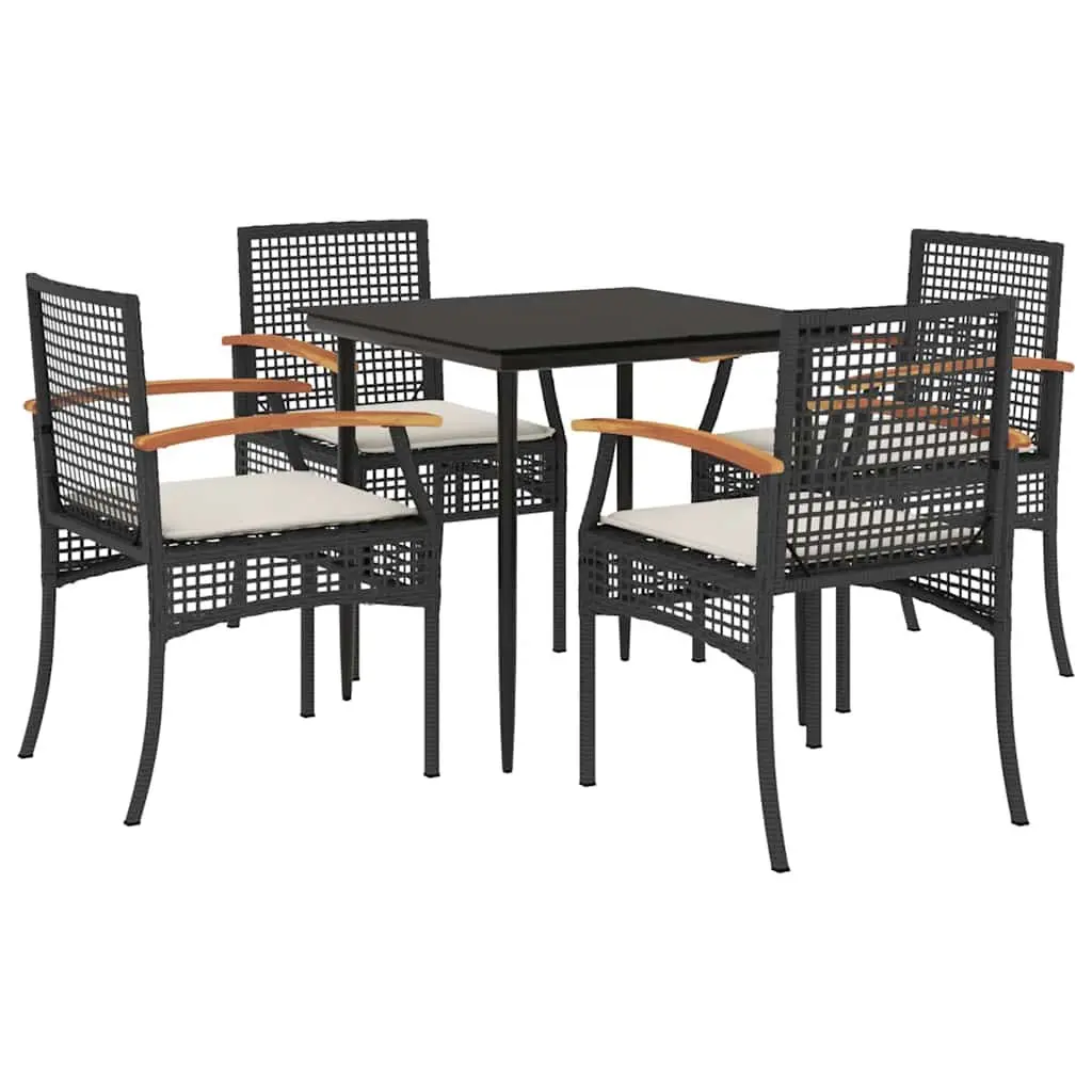 Garden Dining Set 5 Piece PE Rattan Black Outdoor Furniture Patio Table Chairs Cushions