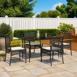 Outdoor Garden Dining Set 5 Piece Black Poly Rattan Patio Furniture with