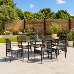 7 Piece Garden Dining Set Outdoor Furniture with Cushions Black Poly Rattan