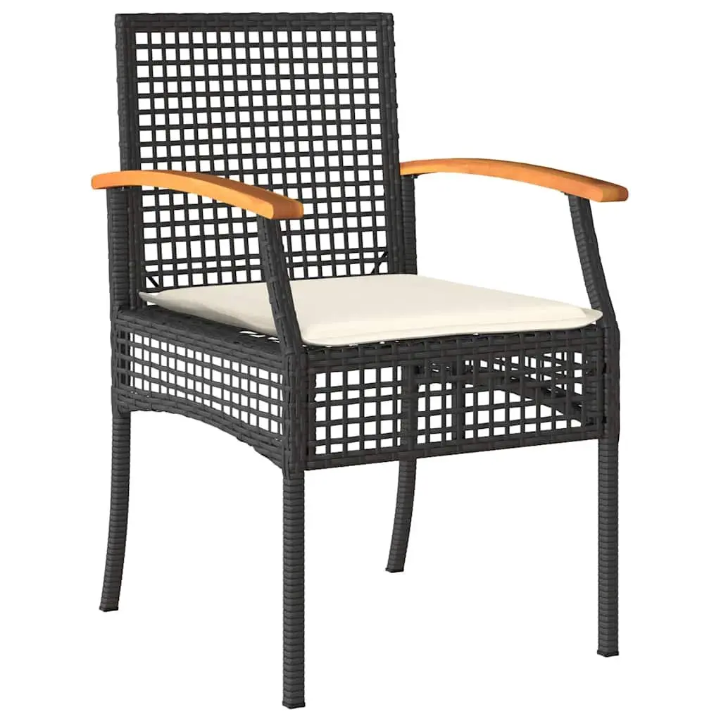 5 Piece Garden Dining Set Black Poly Rattan Outdoor Furniture with Cushions