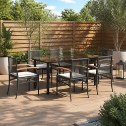 7 Piece Garden Dining Set Outdoor Patio Furniture Black Poly Rattan with