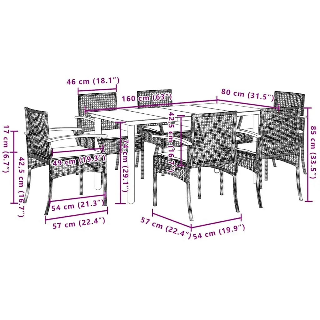 7 Piece Garden Dining Set Outdoor Patio Furniture Black Poly Rattan with