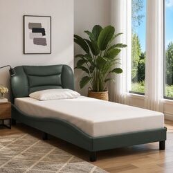 Bed Frame with LED Lights Dark Grey Fabric 90x190 cm Upholstered Headboard