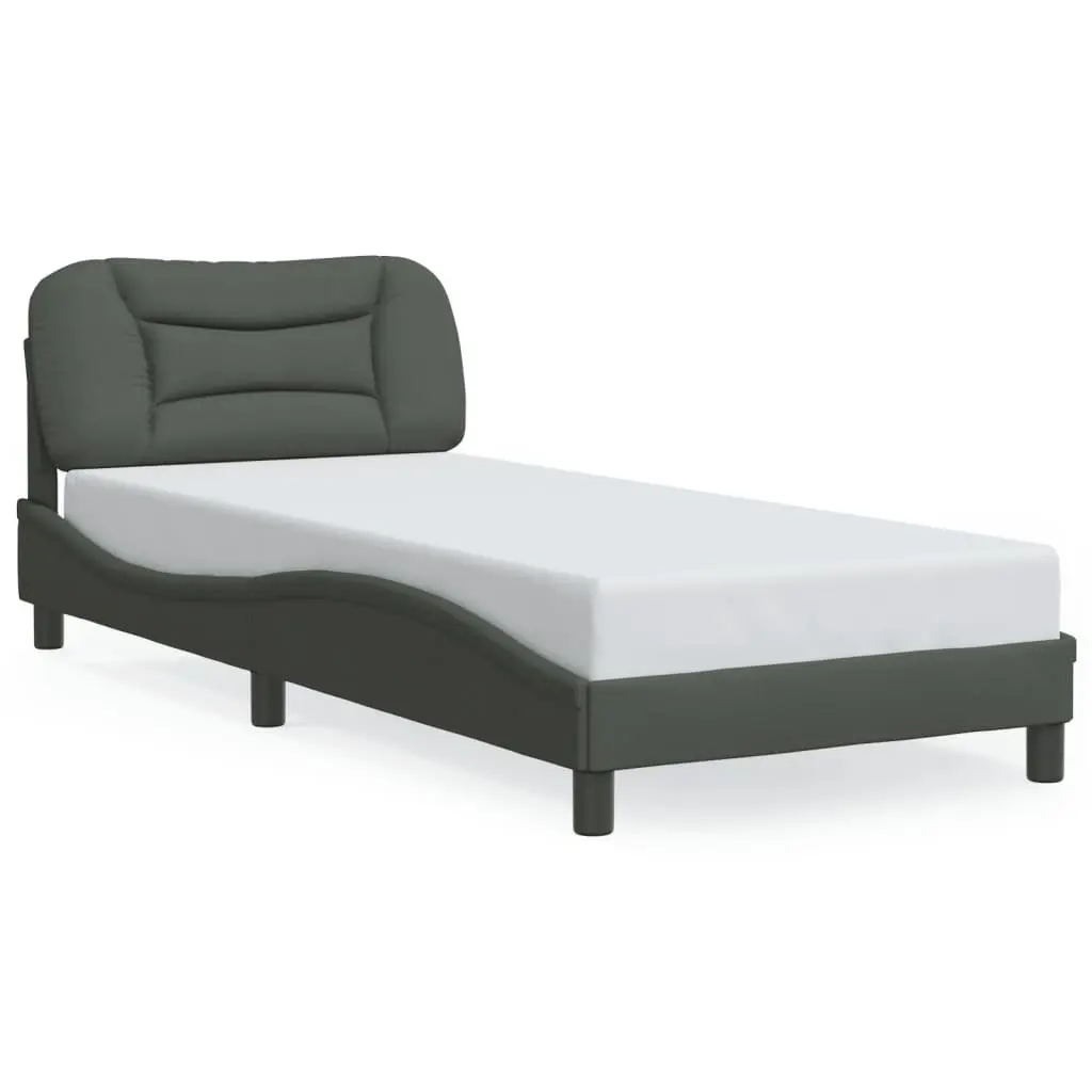 Bed Frame with LED Lights Dark Grey Fabric 90x190 cm Upholstered Headboard