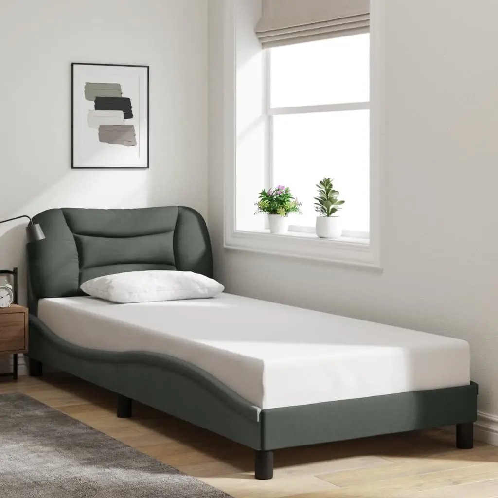 Bed Frame with LED Lights Dark Grey Fabric 90x190 cm Upholstered Headboard