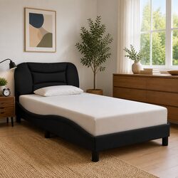 Bed Frame with LED Lights Black Fabric Headboard 90x190 cm Slatted Base Bedroom