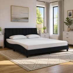 King Bed Frame with LED Lights Slatted Base Black Velvet Headboard 180x200 cm