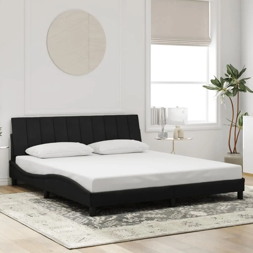 King Bed Frame with LED Lights Slatted Base 180x200 cm Black Velvet Headboard
