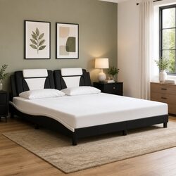 Bed Frame with LED Lights Headboard Faux Leather 180x200 cm Black White