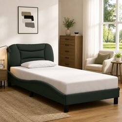 Bed Frame with LED Lights Headboard Fabric Slatted Base Grey 90x190 cm