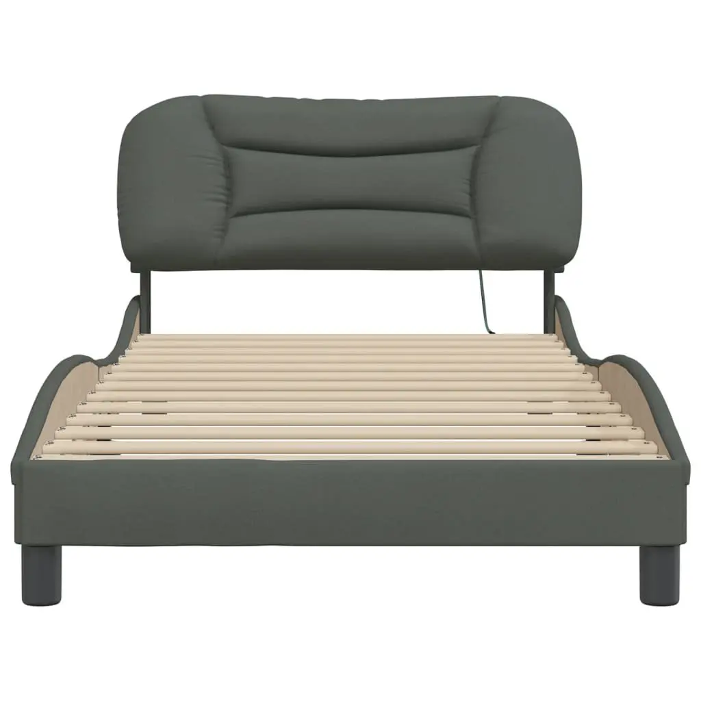Bed Frame with LED Lights King Single Grey Fabric Headboard Plywood Slats