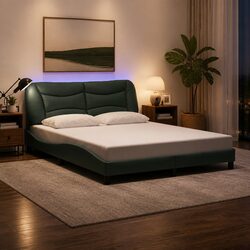 Queen Bed Frame with LED Lights Black Fabric Headboard 152x203 cm Bedroom