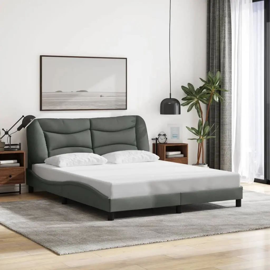 Queen Bed Frame with LED Lights Black Fabric Upholstered 152x203 cm