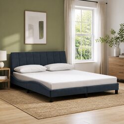 Queen Bed Frame LED Grey Velvet Headboard Plywood Slats Modern Bedroom Furniture