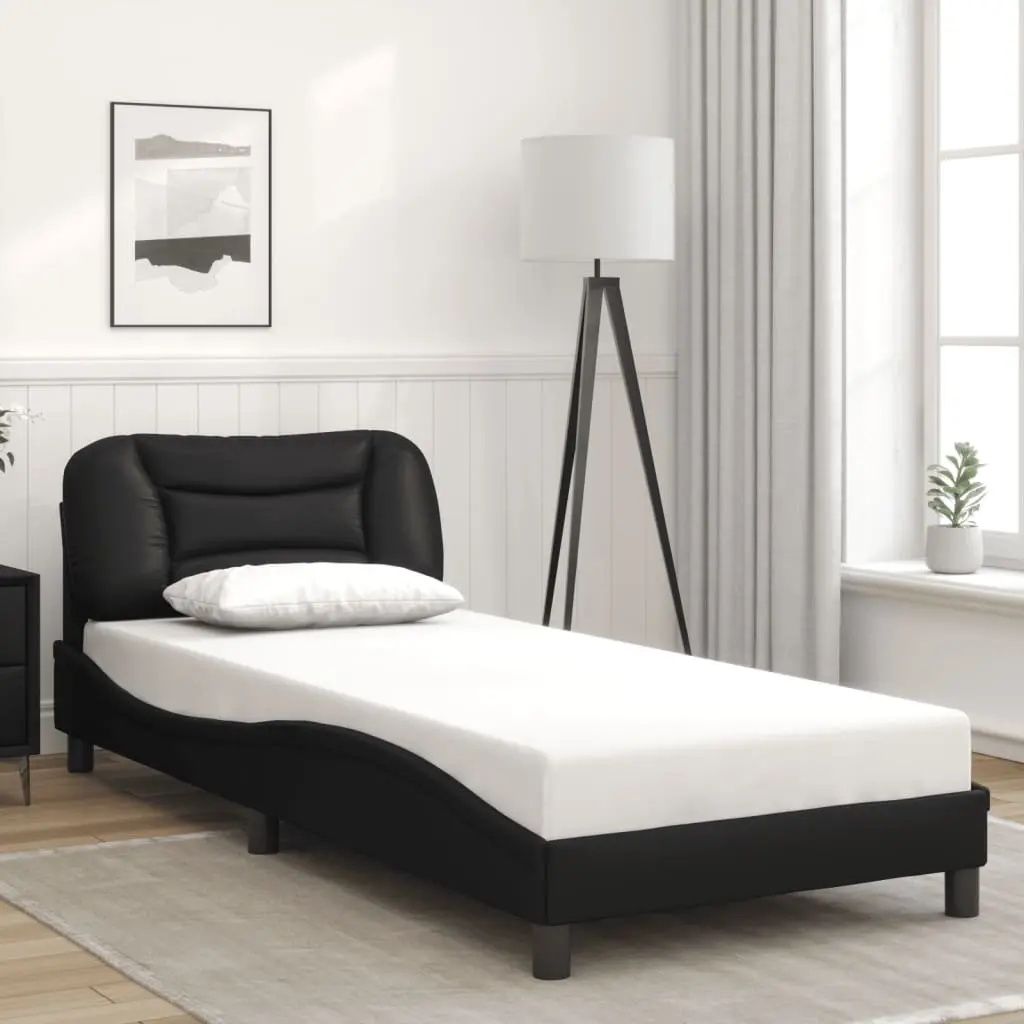 Black Bed Frame with LED Lights and Padded Headboard 90x190 cm Faux Leather