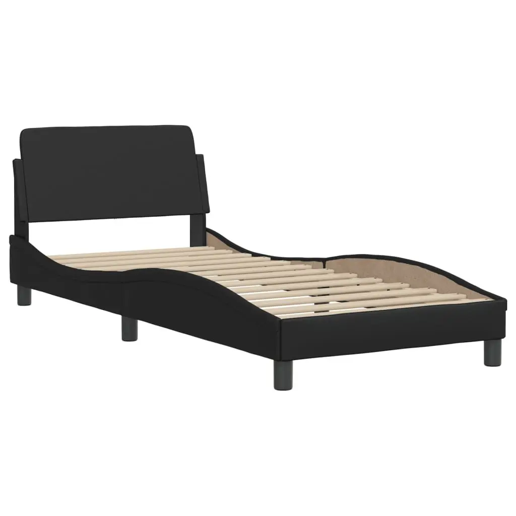 Black Bed Frame with LED Lights and Padded Headboard 90x190 cm Faux Leather